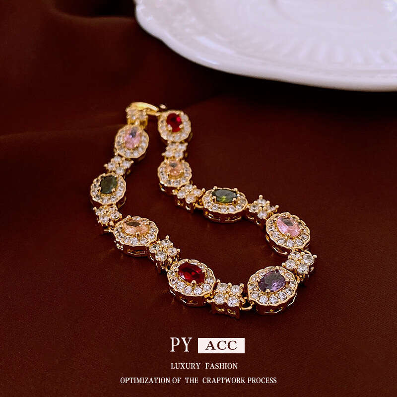 Real gold electroplated zircon oval buckle ins light high-end feel bracelet decoration