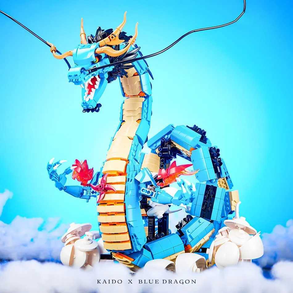 MOC One Anime Piece Building Blocks Kaido Dragon Bricks Model DIY Assemble Blue Dragon Figures Toys For Children Collection Gift M250523