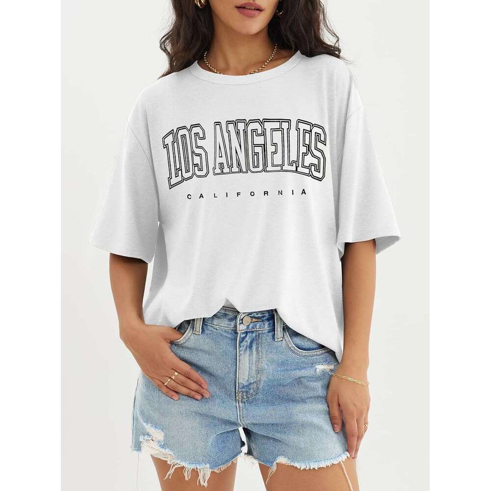 DHEssentials Womens Oversized T Shirts Loose Fit Crewneck Short Sleeve Tops Summer Casual Blouse Y2K 2025 Basic Tee Beach