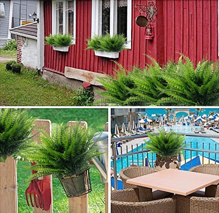 Artificial Plants Fake Boston Ferns Bushes Faux Shrubs Greenery UV Resistant Plant for Home Garden Outdoor Yard Decor