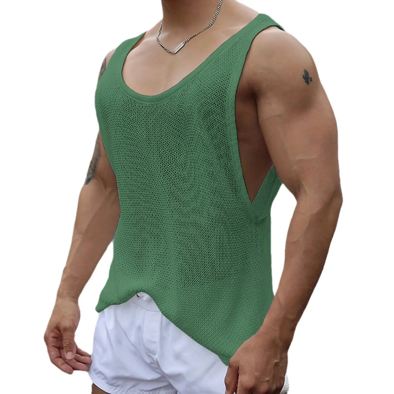 Mens Clothing Summer Style Mens Sleeveless Knitwear Casual Loose Knitted Tank Top for Men 250519CJ