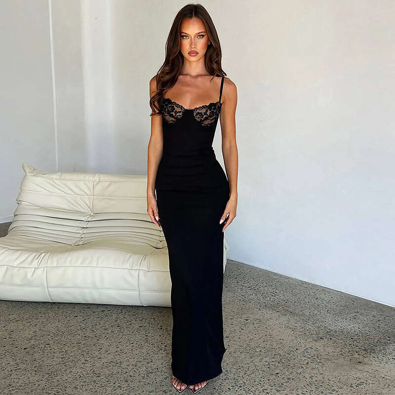 Halter Whit Maxi Dresses Women S Spring Summer New French Style Lace Splicing Slim Fit Dress For Women Prom Sexy Dress