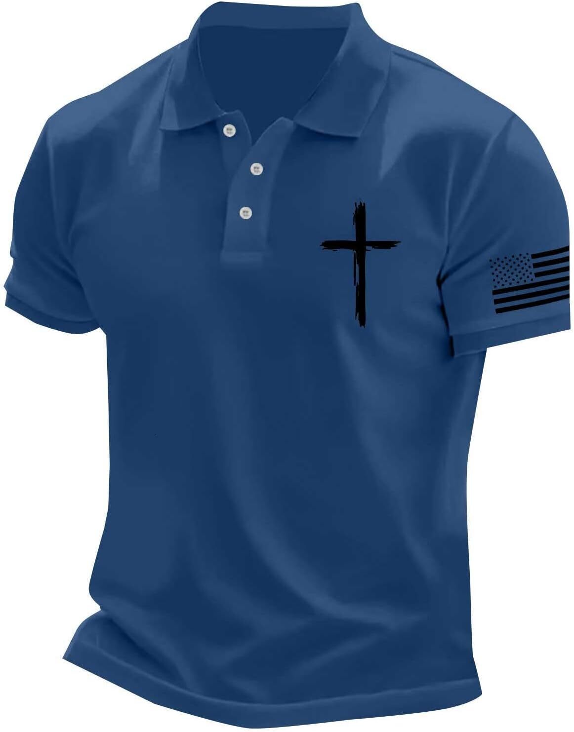 Mens Polo shirt Christian Cross Polo Shirts American Flag Short Sleeve Golf Clothes 4th of July USA Flag Casual Patriotic Tops Polos