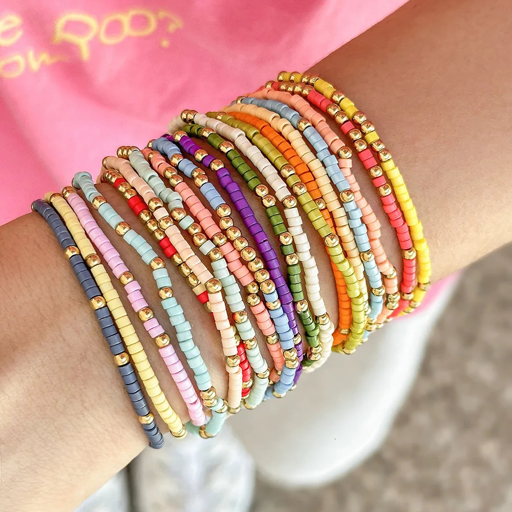 Bohemian Style Beaded Bracelet Set For Women Colorful Beads Stretchy Strand Chain Bangle Girls Summer Beach Vacation Jewelry 250521