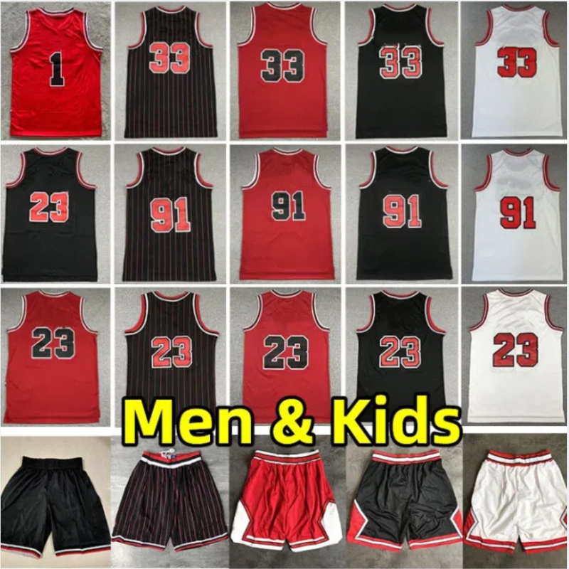 Stitched Retro Classics Basketball Jerseys #23 Michael 91# Dennis Rodman #33 Scottie Pippen Rose Red White Black Jersey Men Kids Youth