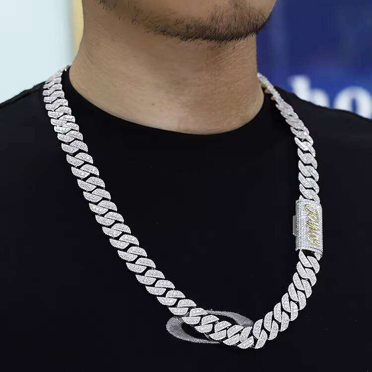 Heavy Solid Sterling Sier 16Mm Mens Vvs1 Round White Moissanite Dias Cuban Link Chain Come With GRA Certificate