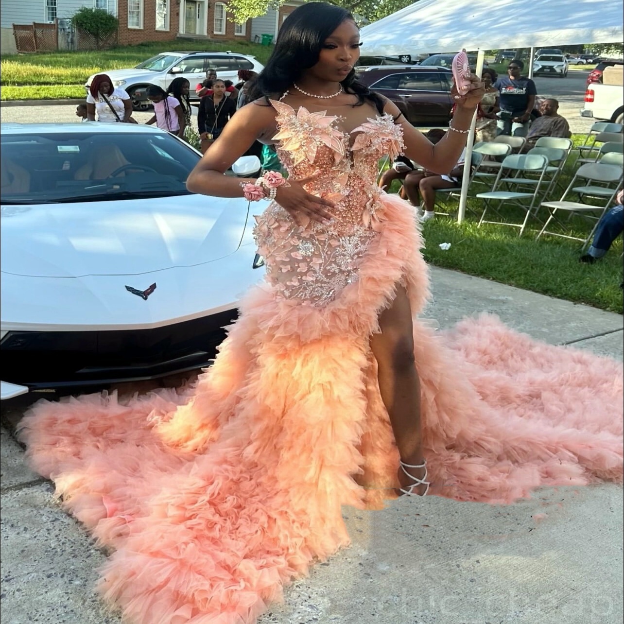 Mermaid Blush Pink Prom Dresses 2025 Crystals Florals Lace Tiers Evening Formal Party Second Birthday Engagement Gowns Plus Size Dress For Special Occ