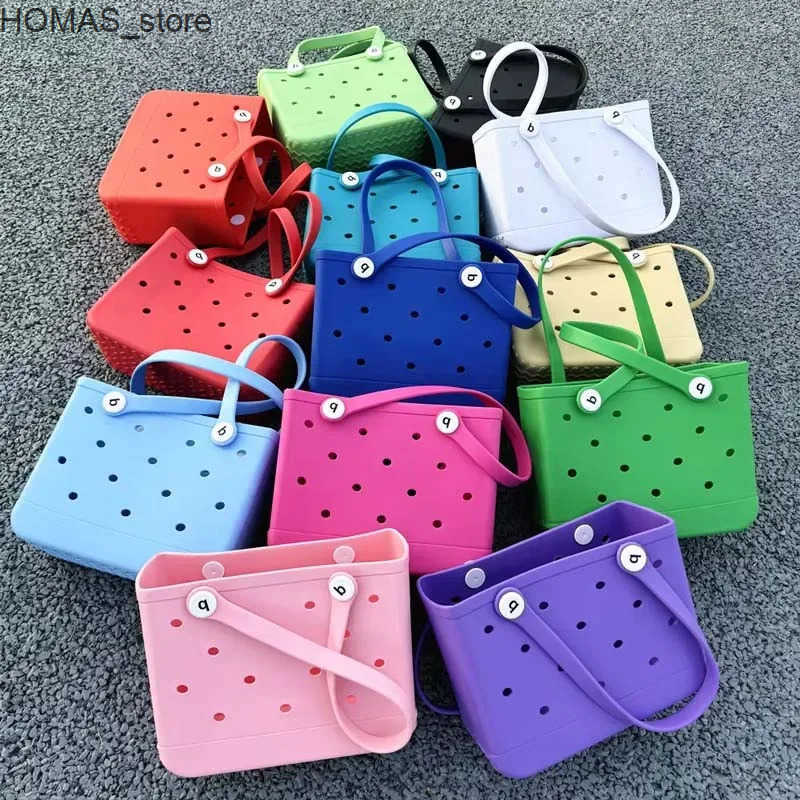 Small Beach Bag Tote Silicone Basket Waterproof Mini Jelly Handbag Kid Picnic Basket Multi-Purpose Croc Handbag Beach Bags Q05232