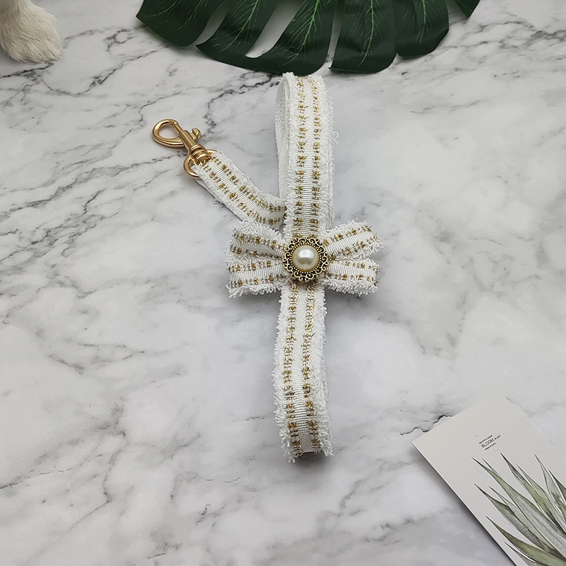 Luxury Princess Style Dog Collar and Leash Set, Unique Soft Handmade Dog Princess Collar with Luxury Bow Exquisite Charm Gold Metal Buckle for Pet Dog