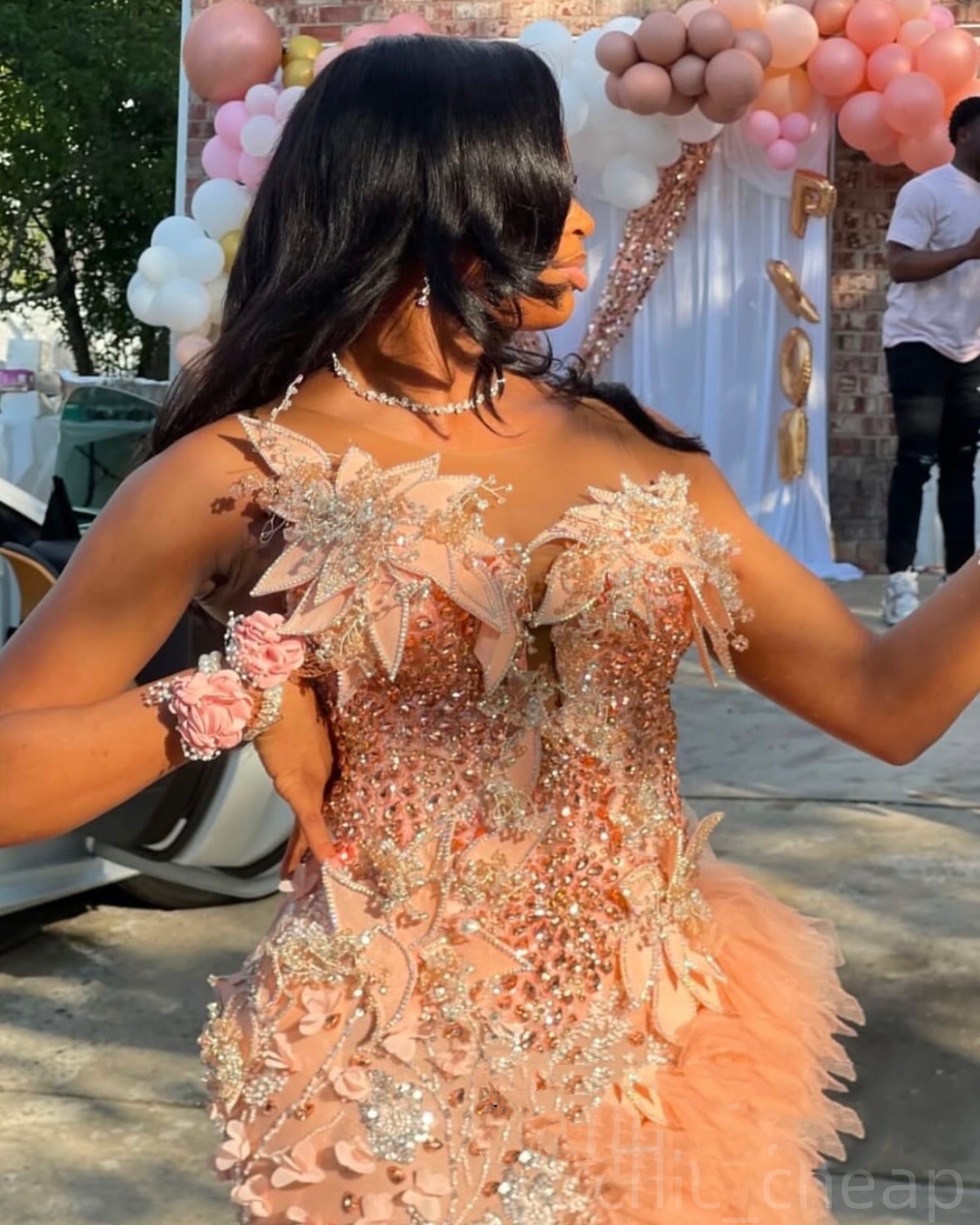 Mermaid Blush Pink Prom Dresses 2025 Crystals Florals Lace Tiers Evening Formal Party Second Birthday Engagement Gowns Plus Size Dress For Special Occ