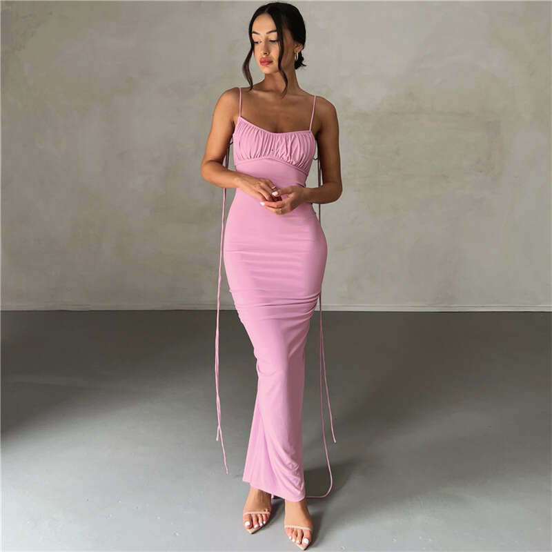 Halter Whit Maxi Dresses INS Summer New Women S Fashion Strap Sexy Open Back Slim Fit Wrap Hip Style Dress Prom Sexy Dress