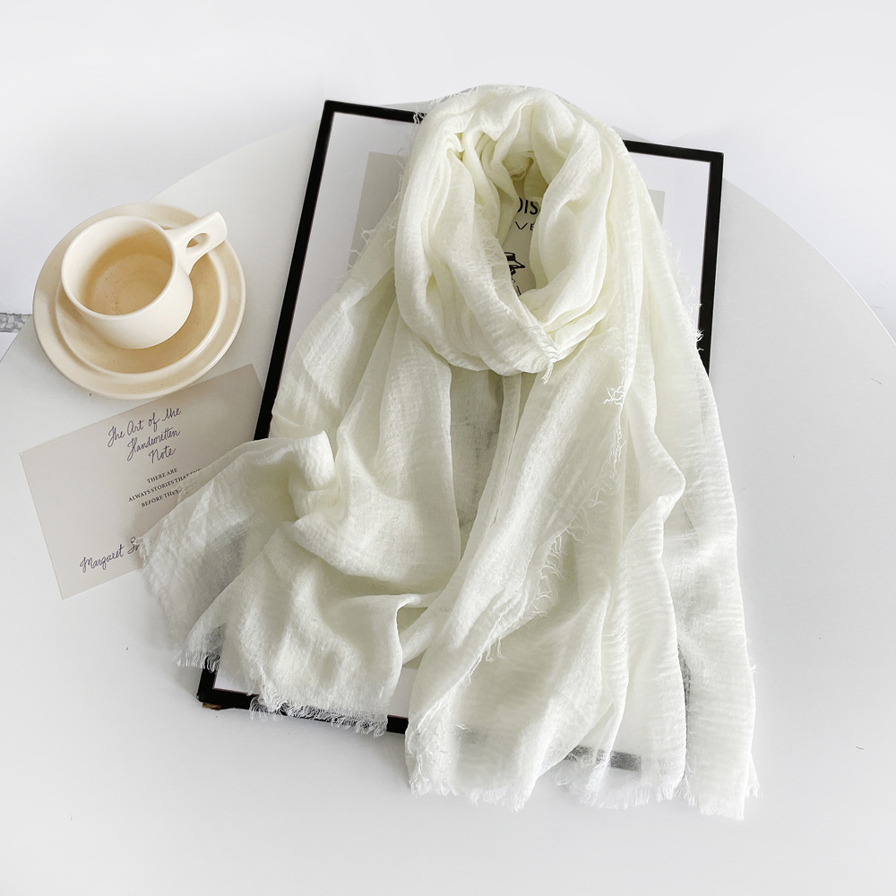 K801 Pure color cotton and linen scarf 2023 autumn and winter new women's silk scarf retro monochrome medium long scarf decorative long shawl who