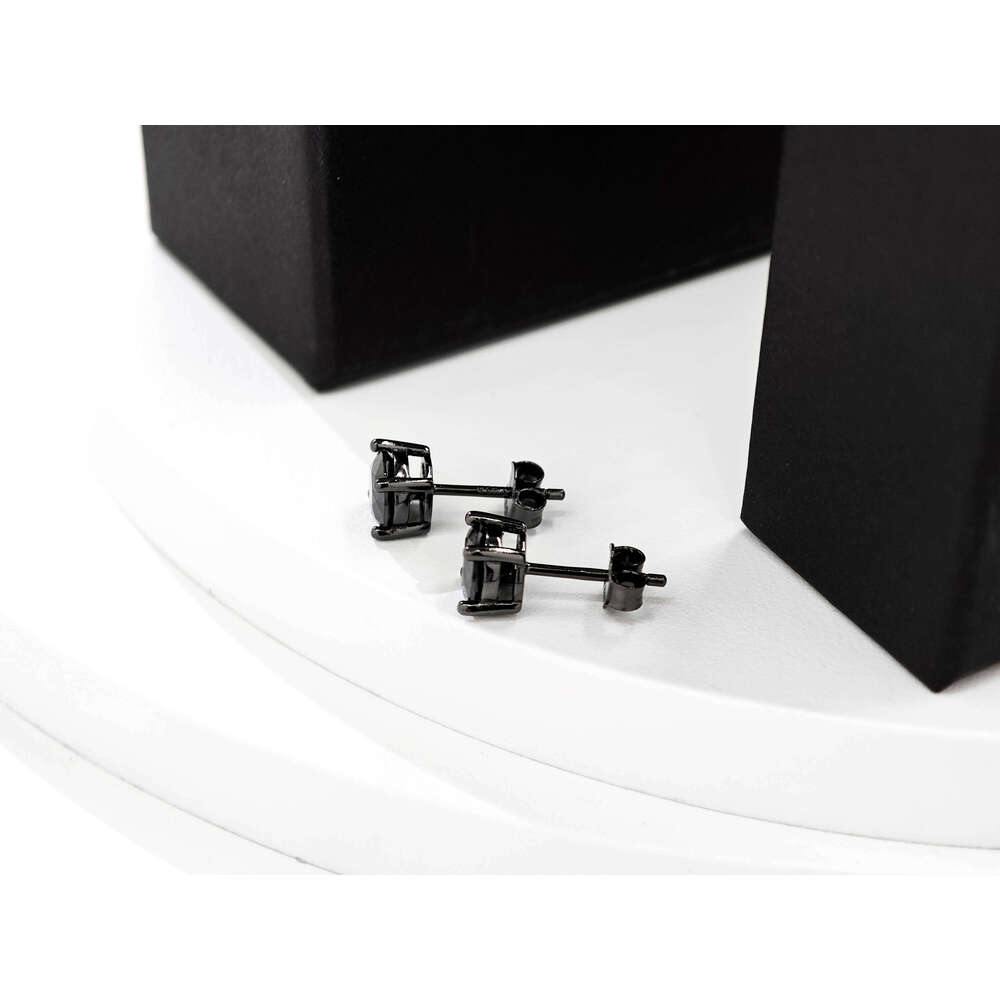 Ruizuan Black Sier Fashion Jewelry Earring Studs Round 1CT 6.5mm Moissanite Earrings Men