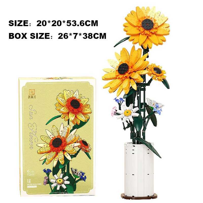 Creative Sunflower Bouquet Potted Building Blocks Immortal Flower Home Desk Plant Decoration Assemble Bricks Toys Kid Girls Gift M250523