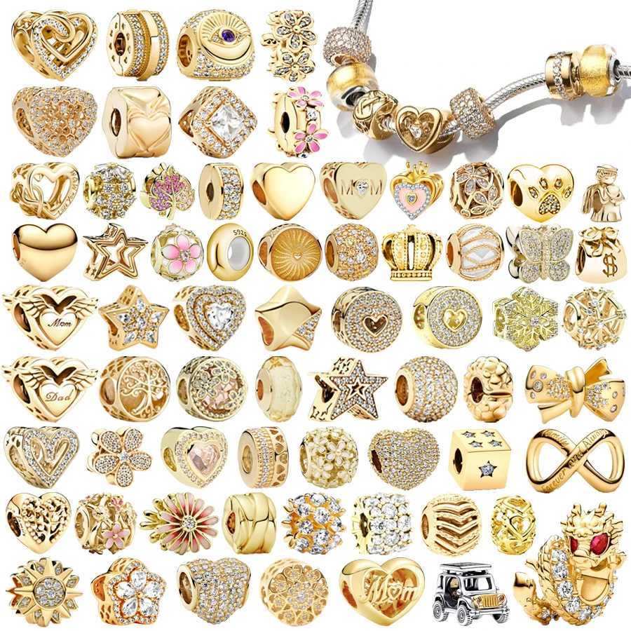 NEW Sparkling Gold Christmas TreeGiant DragonJeepBowStar Charms Beads Clip Fit Original 925 Silver Bracelet DIY Jewelry GiftXJ250523