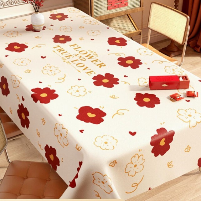 A669 New Year tablecloth Spring Festival tablecloth washable oil-proof and waterproof coffee table Christmas red wedding tablecloth light luxury table