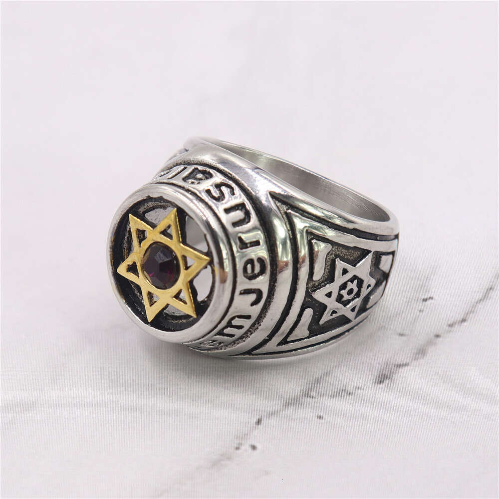 Israeli Jewish Hexagram Star Plated Diamond Set Men's and Women's Rings Titanium Steel Ring