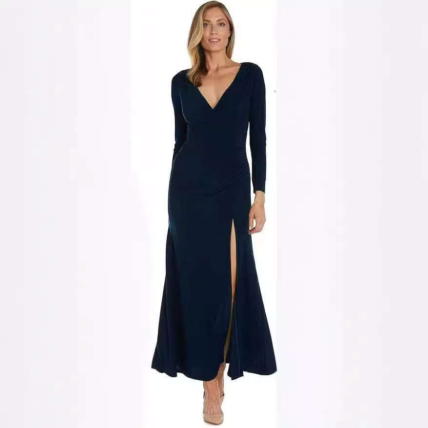 Halter Whit Maxi Dresses New Evening Tight V Neck Ruffles And Side Split Long Sleeve Dress For Women Prom Sexy Dress