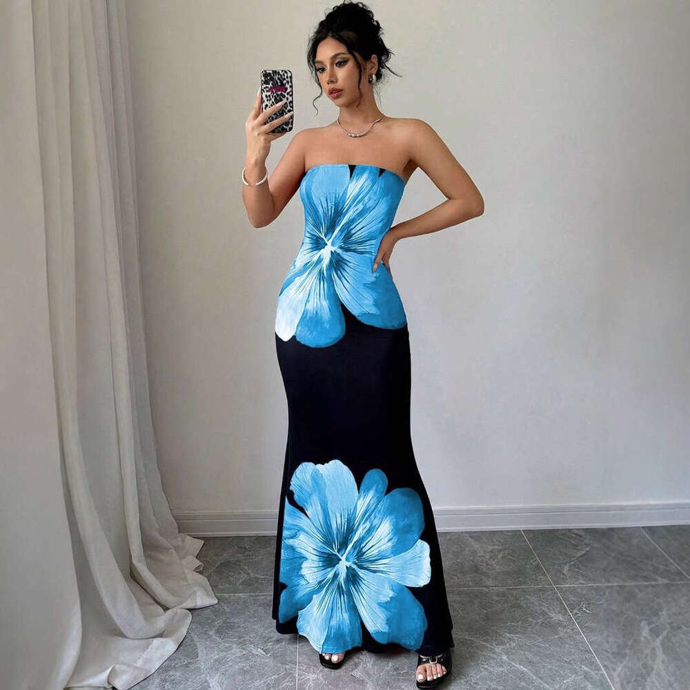 Halter Whit Maxi Dresses Women S Strapless Crop Top Butterfly Print Vest Slim Fit Hip Hugging High Waisted Women S Dress Prom Sexy Dress