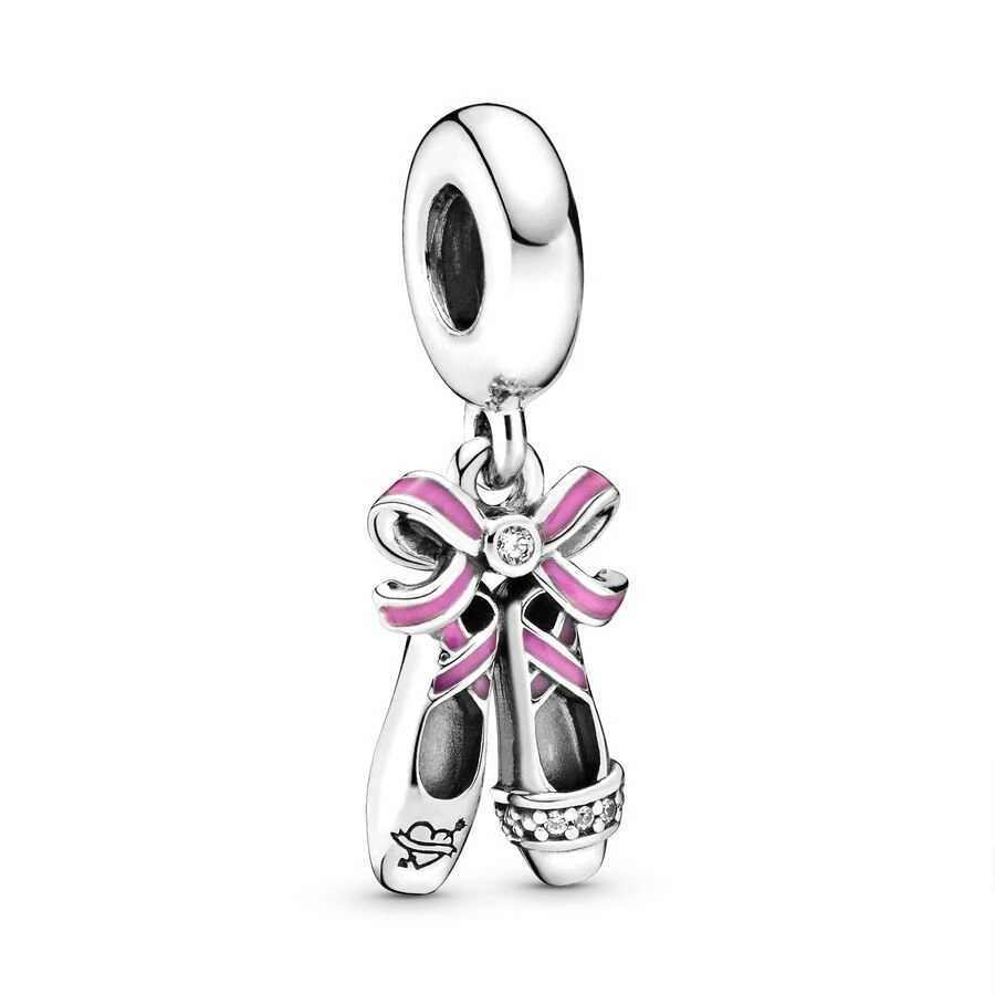 Pink Beads Angel Scooter Flower Ballerina Shoes Heart Dangle Charm Fit Original 925 Sterling Silver Pan Bracelet DIY JewelryXJ250523
