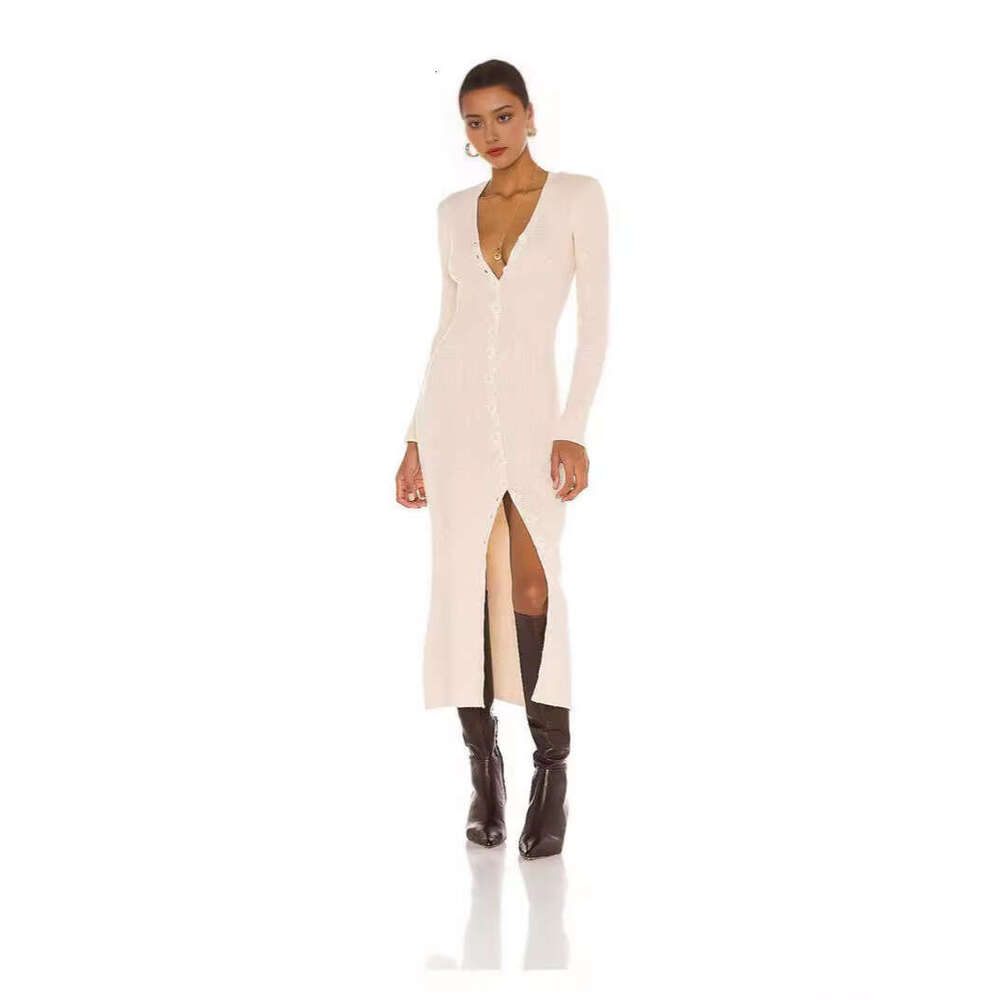 Halter Whit Maxi Dresses Women S Knitted Sleeved Single Breasted Dress With V Neck Slim Fit Long Skirt Prom Sexy Dress