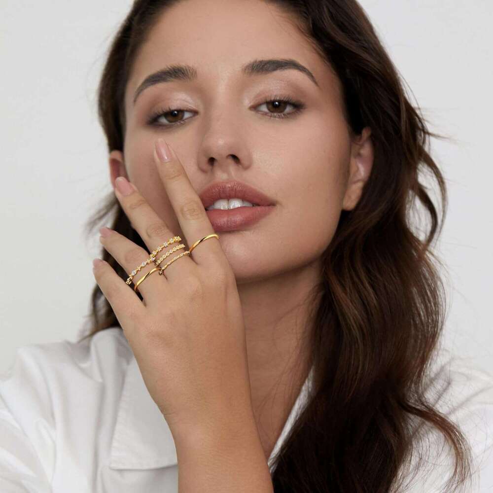 Women's does not change color, 14k gold-plated stacked cubic zirconia thumb ring, exquisite stackable gold finger joint ring set size 6-10