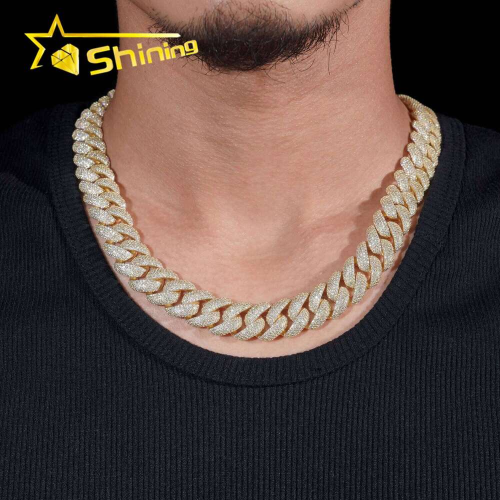 Rap Singer Hip-Hop Jewelry 16Mm 5 Rows Of Solid Sterling Sier Gold-Plated Chilled Miami Cuban Chain