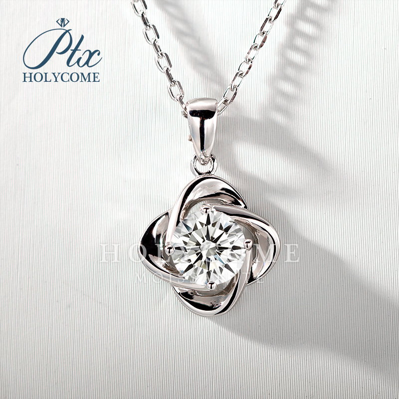 Eternal Classic 925 Sterling Silver Necklace Jewelry Four Leaf Clover 1CT GRA Certified Moissanite Diamond Pendant Necklaces for Women