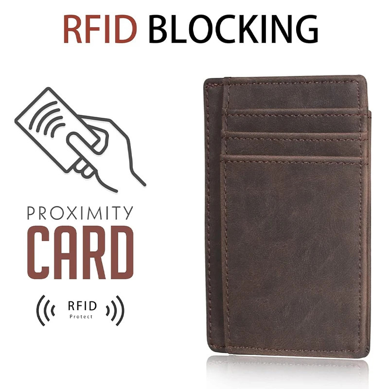 Genuine Leather RFID Blocking Retro Thin Card Holder wallet Crazy Horse Leather Minimalist Slim Front Pocket wallets 250521