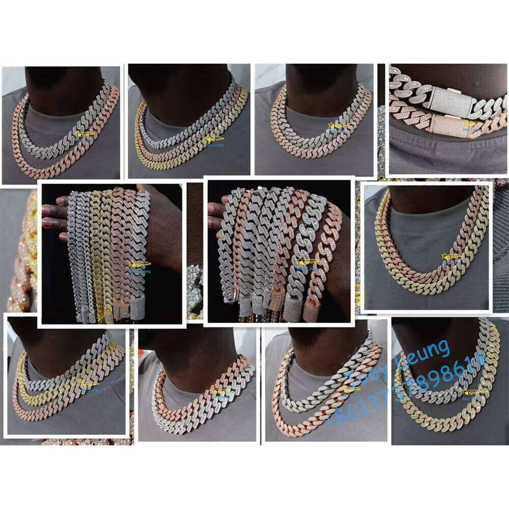 Solid Gold Plated 15Mm Wide Big Stone Sier Iced Moissanite Cuban Link Rapper Hip Hop Chain For Mens