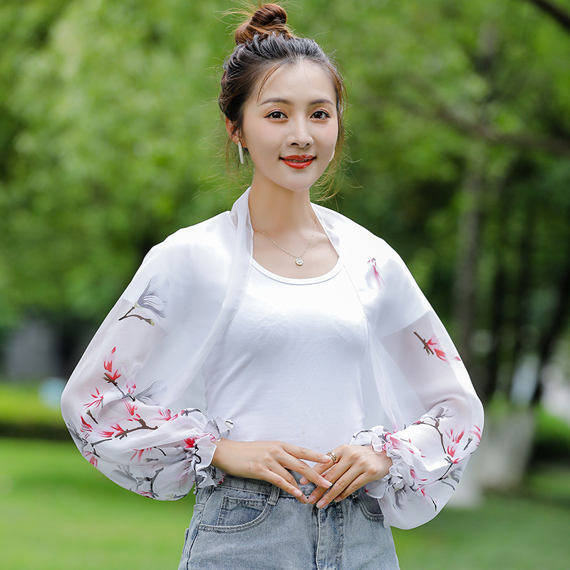 K804 Summer chiffon sun protection shawl cashew print sun protection sleeves long sleeves thin outer wear small shawl scarf women wholesale
