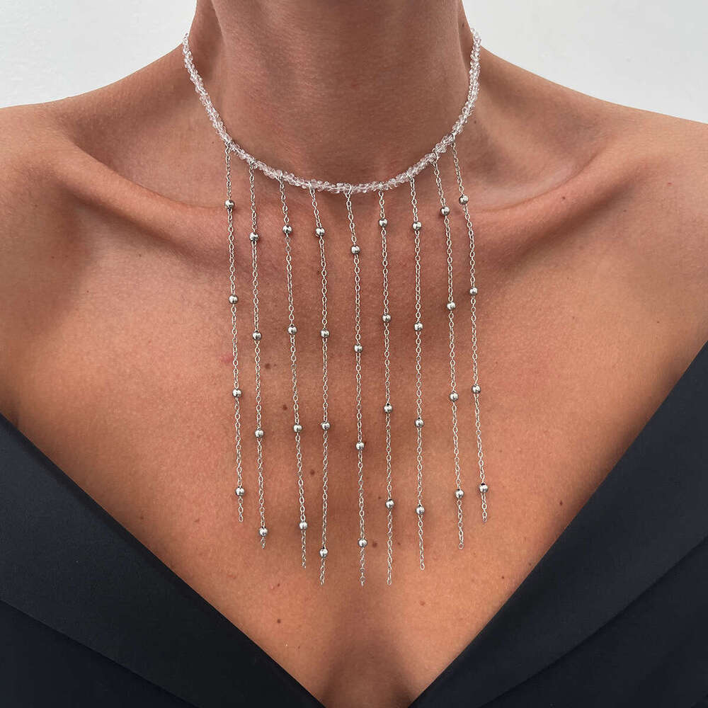 Layered Cross Pendant Necklace with Pearl Tassel Accents Modern Minimalist Collarbone Chain for Stackable Jewelry Looks