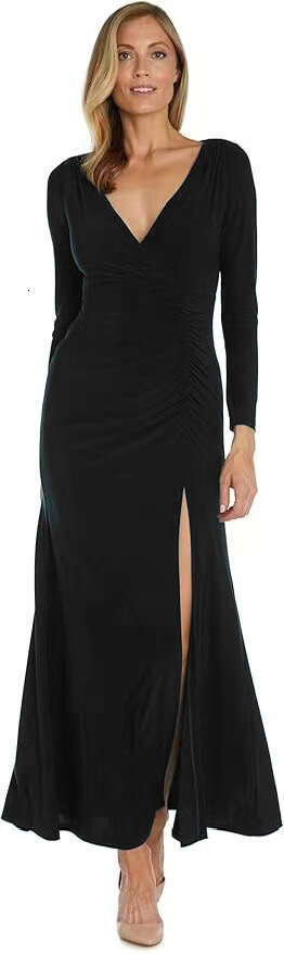 Halter Whit Maxi Dresses New Evening Tight V Neck Ruffles And Side Split Long Sleeve Dress For Women Prom Sexy Dress