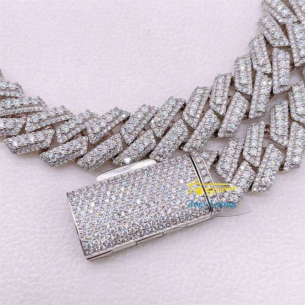 Solid Gold Plated 15Mm Wide Big Stone Sier Iced Moissanite Cuban Link Rapper Hip Hop Chain For Mens