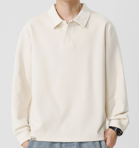 346 Men sleeved Autumn and Winter Heavy Loose Solid Color Lapel Youth Casual