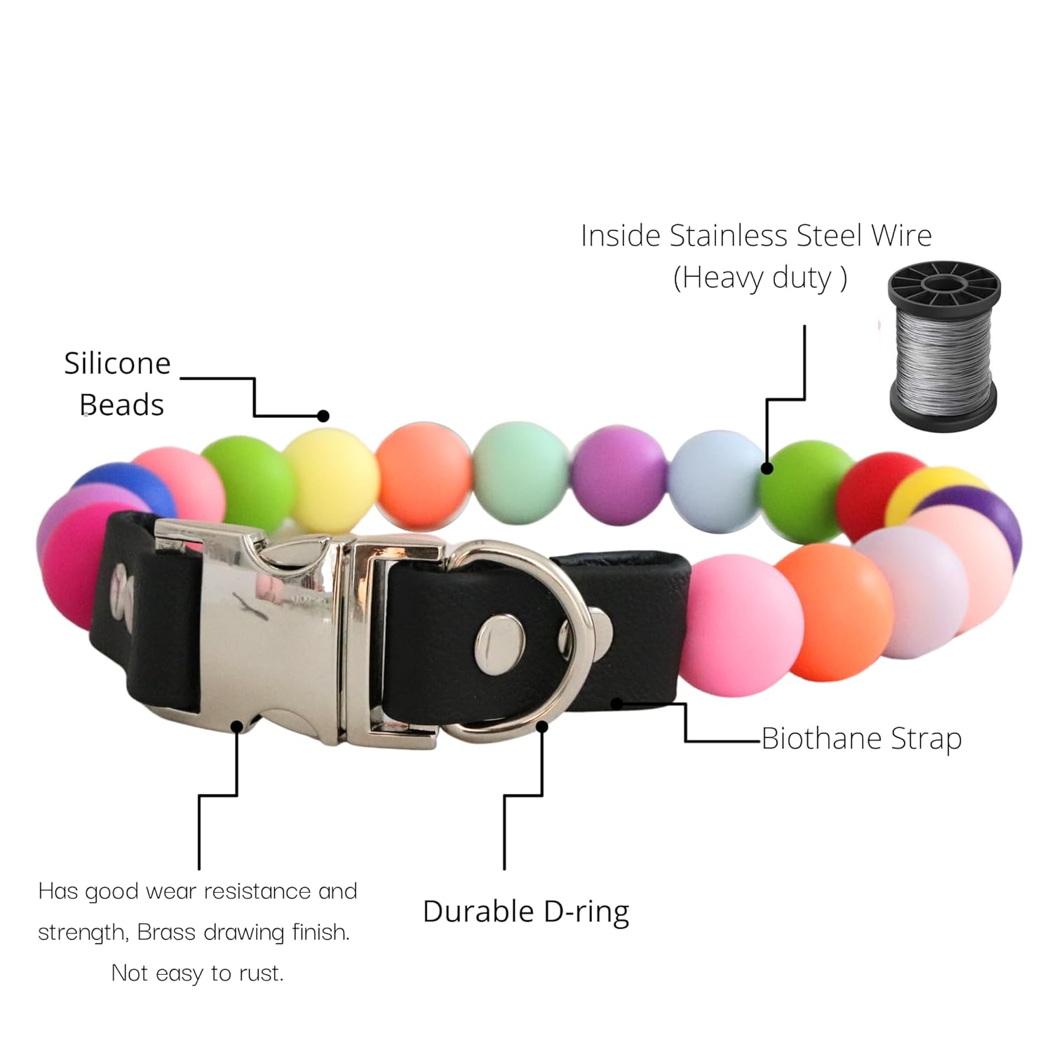 Pet Collar for Small Medium Dogs, Beaded Silicone Dog Necklace Handmade Girl Bling Colored Pearl Collar with Durable Metal Buckle, Cats Pretty Necklac