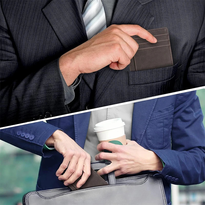 Genuine Leather RFID Blocking Retro Thin Card Holder wallet Crazy Horse Leather Minimalist Slim Front Pocket wallets 250521