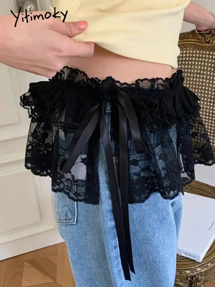 2025 Spring Summer Women Y2K Korean Lace Mini Layered Skirt Streetwear Up Ruffles Harajuku High Waist Pleated Ladies Skirts 250513Z