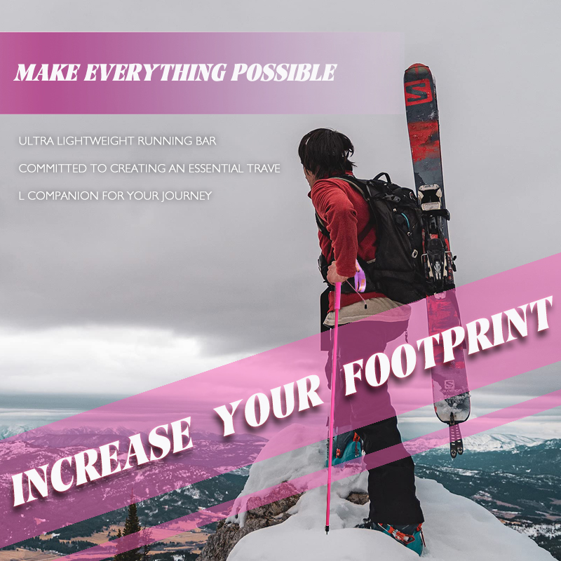 OKHEALING Hiking Pole Folding Telescopic Carbon Fiber Outer Lock Ultra-light Five-section Stick Off-road Pink Hiking Cane Walking Stick