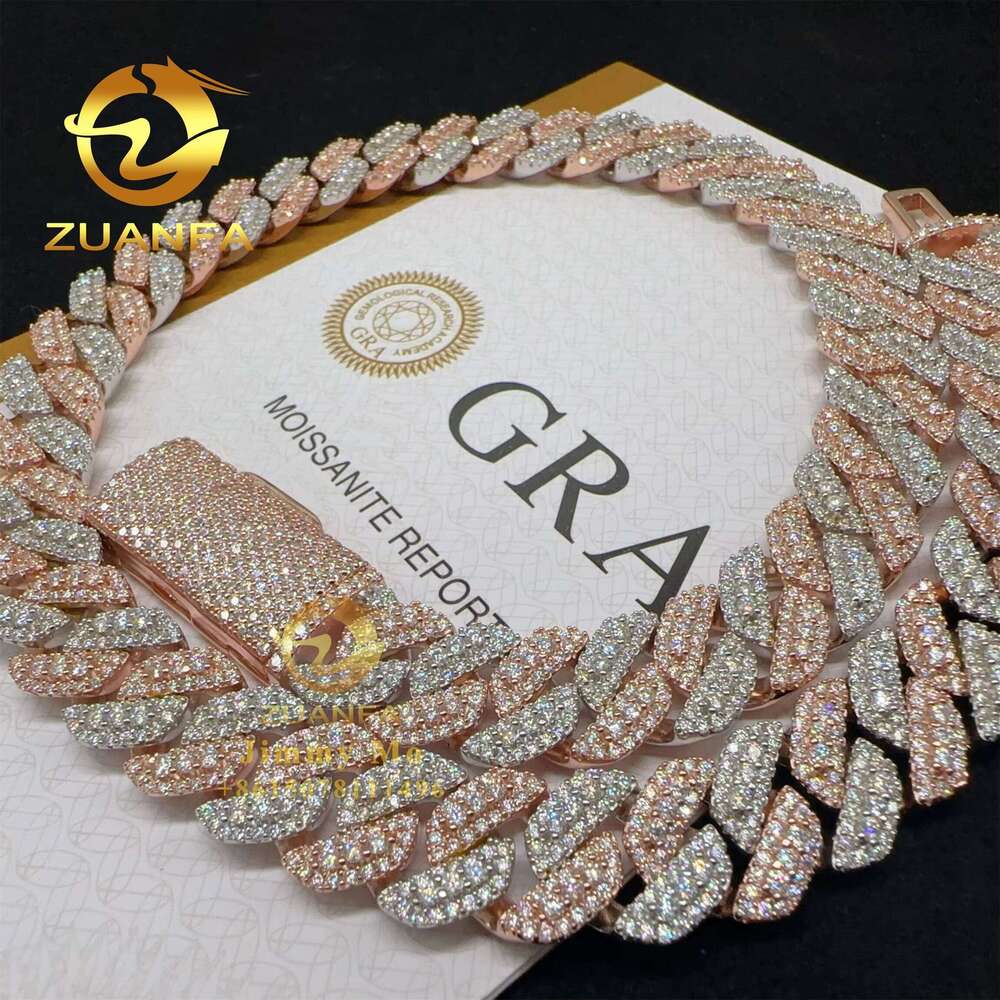 Pass Tester Solid Sier 13Mm Two Tone Color Iced Out Hip Hop Flawless Moissanite Dia Cuban Link Chain