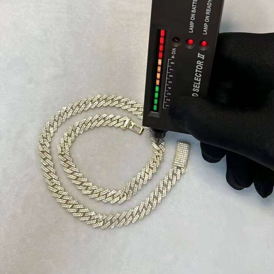 Pass Dia Tester 10Mm Yellow Gold Hip Hop Vvs Dia Moissanite Cuban Mens Rapper Chain GRA Certificate