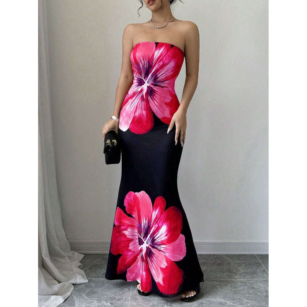 Halter Whit Maxi Dresses Women S Strapless Crop Top Butterfly Print Vest Slim Fit Hip Hugging High Waisted Women S Dress Prom Sexy Dress