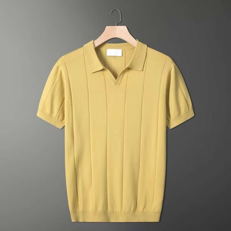 Summer Thin Knitted Ice Silk Solid Short Sleeve Paul Shirt Men's Simple Multi Color Collar Top Clothes