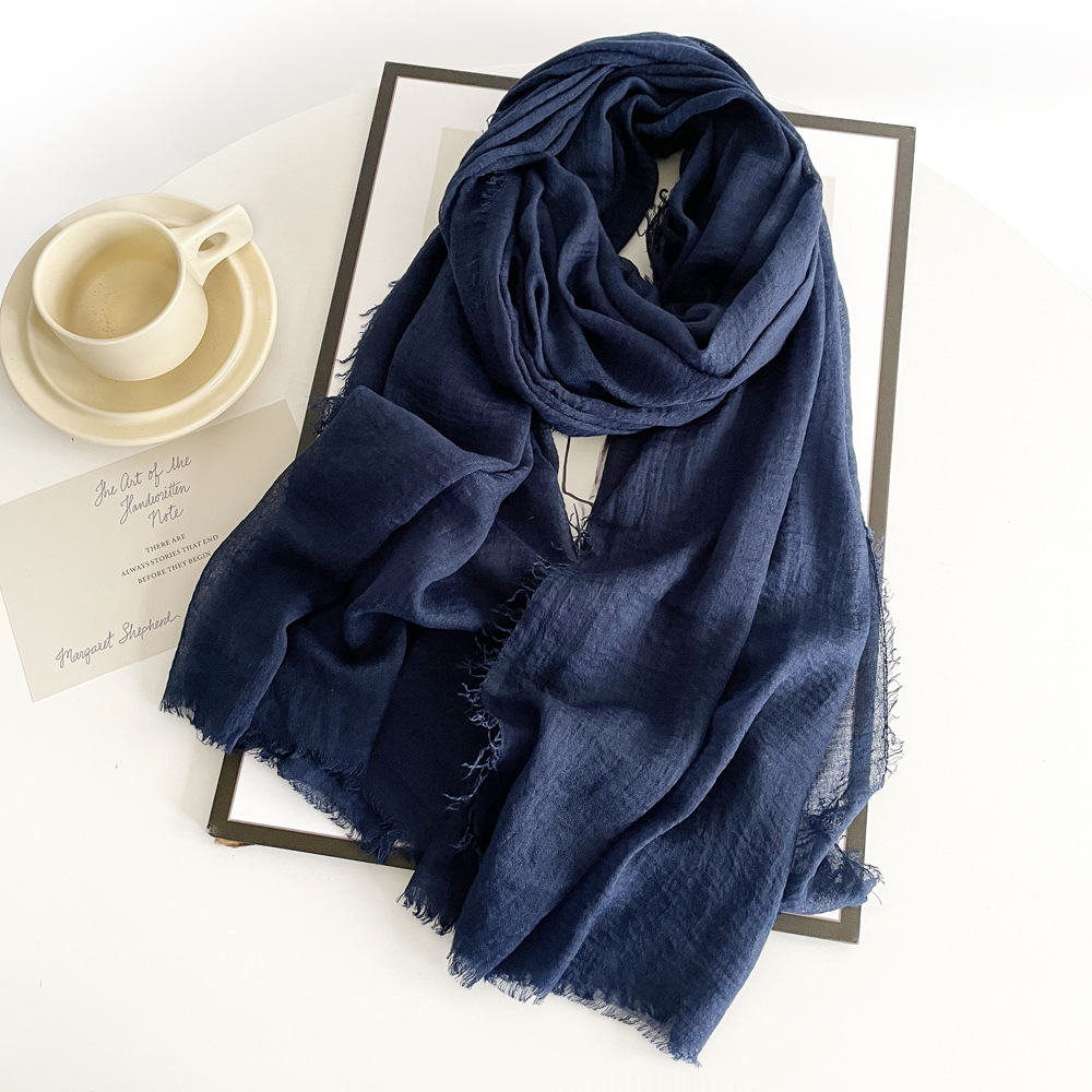 K801 Pure color cotton and linen scarf 2023 autumn and winter new women's silk scarf retro monochrome medium long scarf decorative long shawl who