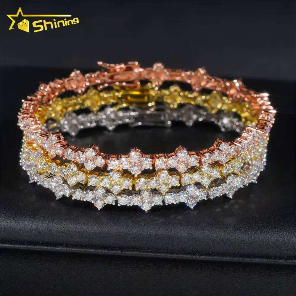 Worldwide Shipping Solid S Gold Plated 3Mm Cross Hip Hop Jewelry Necklace VVS D Color Moissanite Dia Tennis Chain