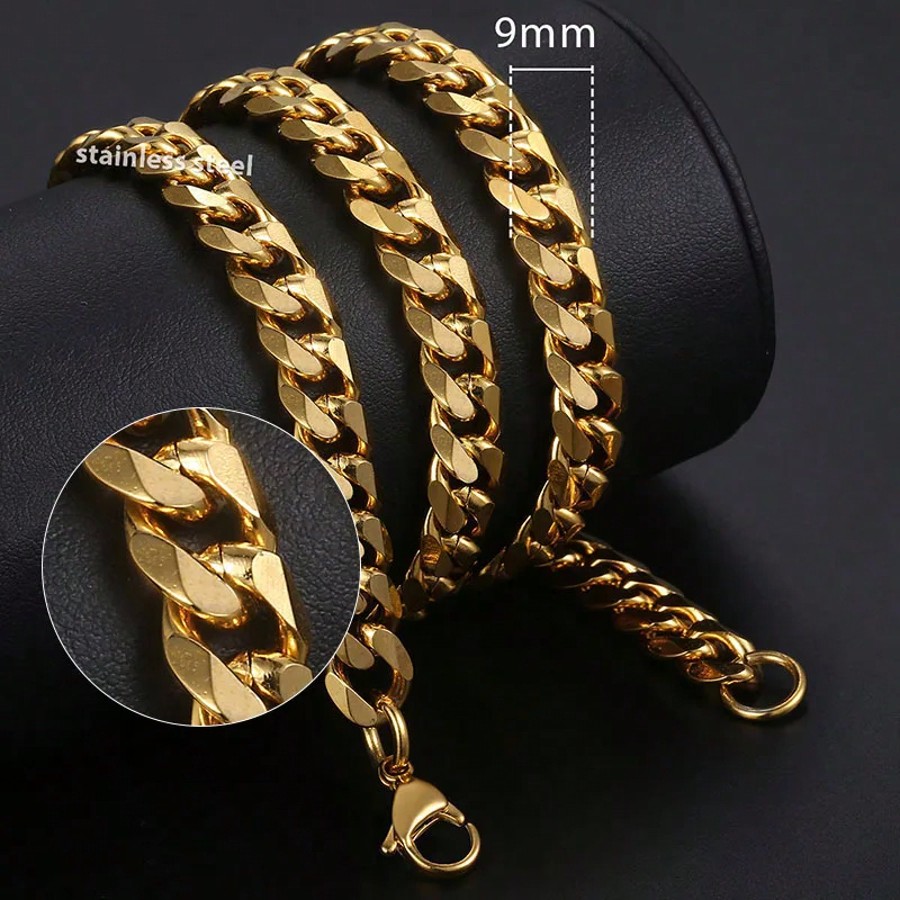 Heavy Stainless Steel Curb Cuban Chain Necklace For Men Women Hip Hop 9mm 18-24 Inch Link Jewelry Gifts