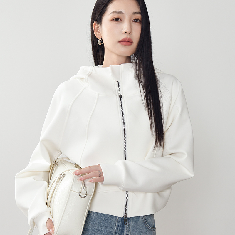 KO1659 Spring new high-end niche cotton hooded sweatshirt loose Korean short zipper cardigan