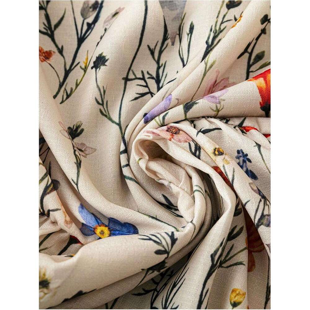 DHessential Women's Floral Notched Blouse Puff Sleeve Ruffle Hem Summer Shirt Tops