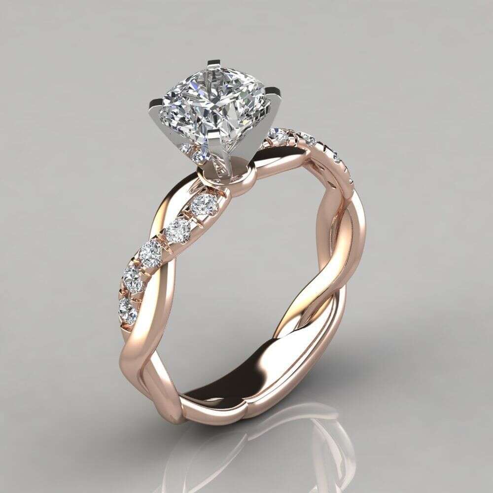 Rose Gold Princess Cut Glass Diamond Engagement Ring European Style Bridal Jewelry