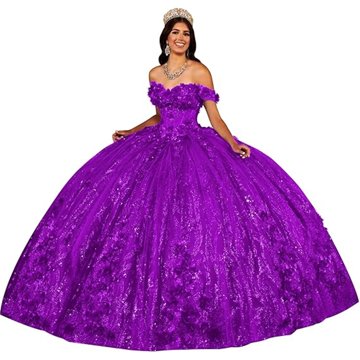 Princess Royal Blue Quinceanera Dress Off Shoulder Sweetheart Beading With 3D Flowers Ball Gown Elegant Tulle Dresses Custom Made Vestido De Novia Swe